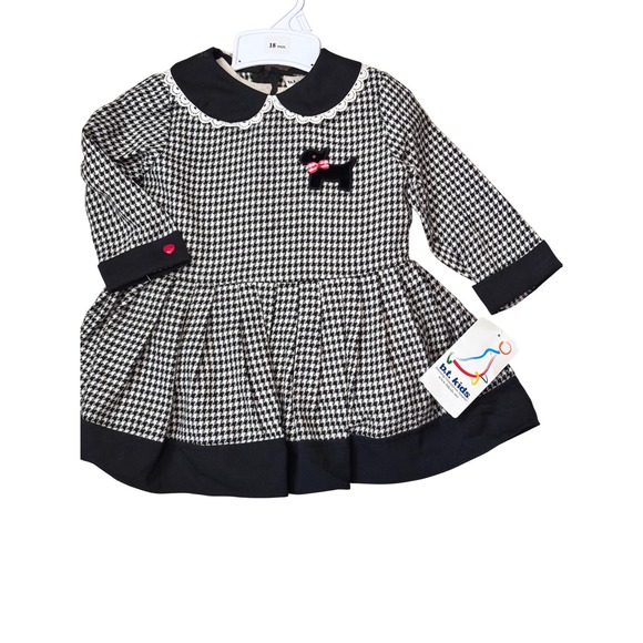 BT Kids 18M Houndstooth Dress Hat Set Black White Puppy Bow Peter Pan - Picture 1 of 6